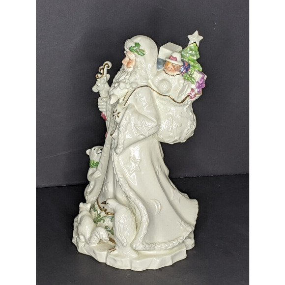 Santa Porcelain Figurine Musical Woodland Animals Sack of Toys 11" - Picture 2 of 6